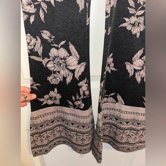 Boho Floral Black and Cream flare bell bottom Women's Pants cotton - Picture 3 of 8